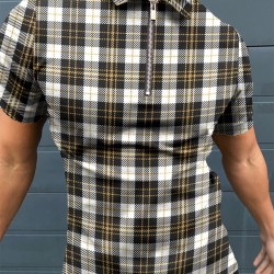 Checkered casual zipper polo shirt HF2903-04-01